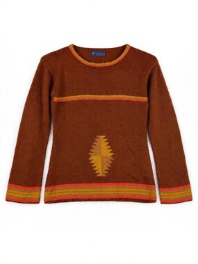 La Llama Place Peruvian Alpaca Sweater Brown Geometric Boho M